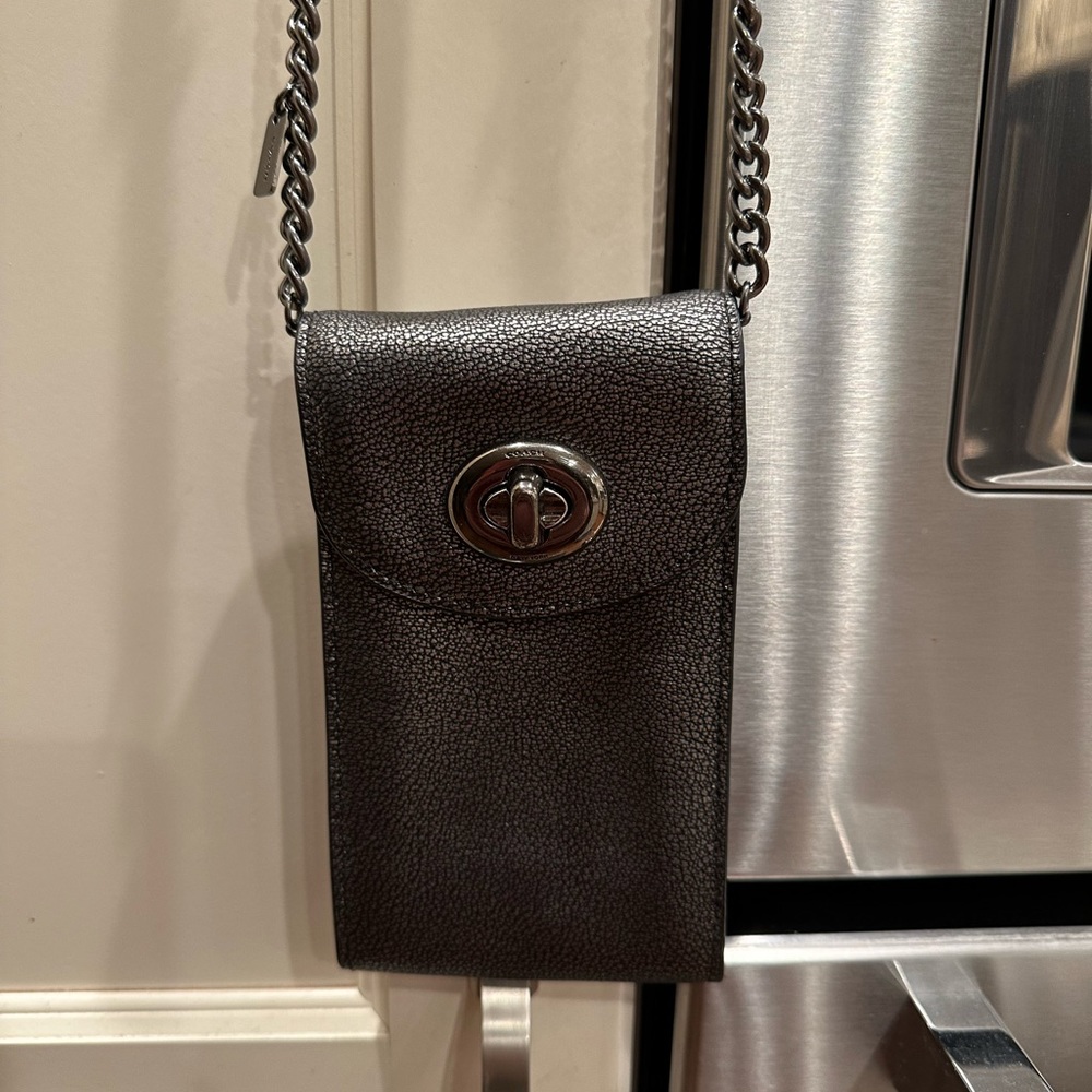 Coach crossbody in metallic gun metal